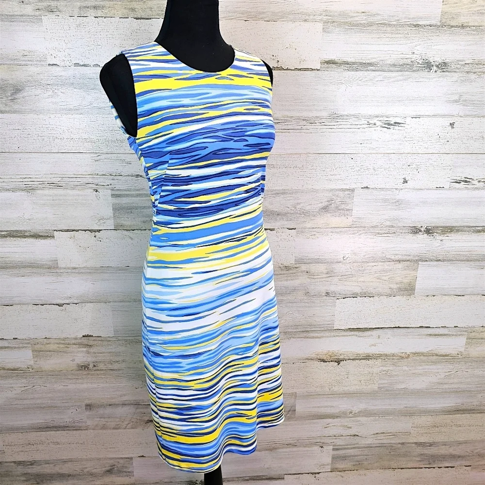 J. McLaughlin Sophia Catalina Cloth Sheath Dress XS Blue Sea Inspired Yachtcore